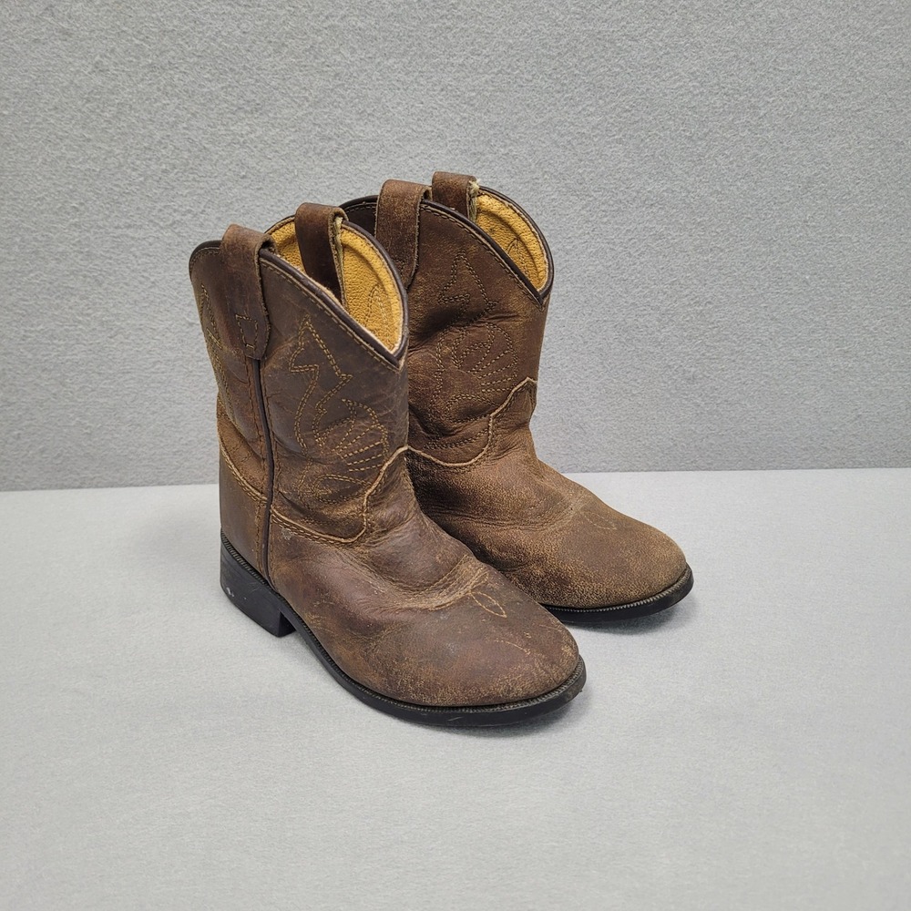 Western Masterson Brown Leather Cowboy Boots RB2001 Baby Kids Size 7D Toddler